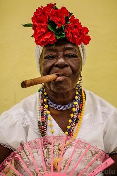 Old Woman, A Fan, Havana, Fan, Flowers, Photography