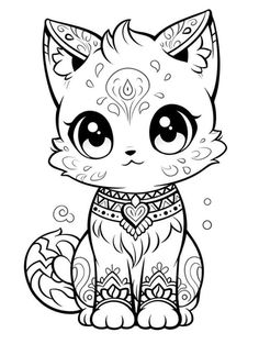 a cute little kitten with big eyes sitting down on the floor coloring pages for kids