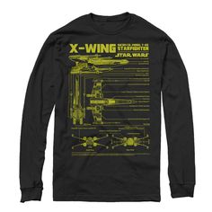 a black long sleeve shirt with an image of the x - wing diagram