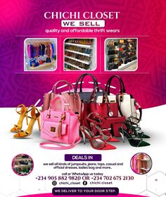 an advertisement for a women's handbag and purses store with multiple colors