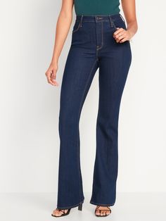 High-Waisted Wow Flare Jeans for Women | Old Navy Black Flare Jeans, Flair Jeans, Girl Fits, Loose Jeans, Old Navy Jeans, Old Navy Women, Denim Flares, French Girl, Mid Rise Jeans