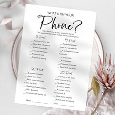 what is on your phone? printable wedding game with pink flowers and greenery