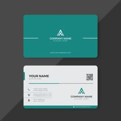 two business cards with green and white accents on the front, one is blank for your company