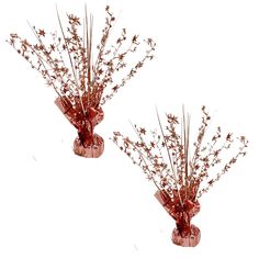 two red vases with flowers in them on a white background