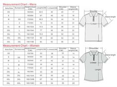 the measurements chart for men's polo shirt