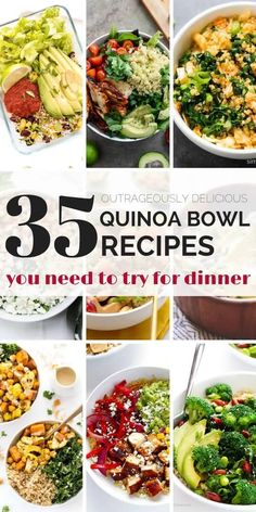 a collage of images with the words 35 quinoa bowl recipes you need to try for dinner