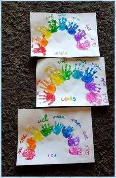 two handprinted cards with the names louis and louis written on them