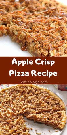 an apple crisp pizza is cut into slices