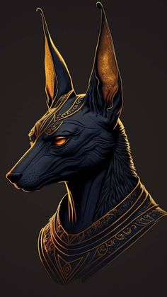 an egyptian dog with gold accents on it's head