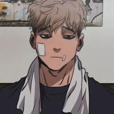 an anime character with his face taped off