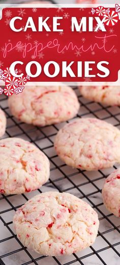 cookies cooling on a rack with the words cake mix cookies