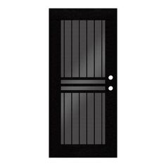 an image of a black door with bars on the side and two circles at the top