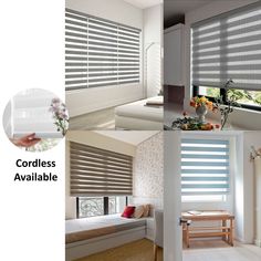 three different shades of blinds in various rooms