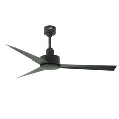 a black ceiling fan with two blades on it's blades and the blades are pointing upward