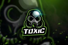 a green and black logo with a gas mask on it