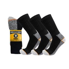 These heavy duty work socks are knit using thicker yarn for super durability and comfort. Reinforced heel and toe for extra support. Thick cushioning at the heel, toe, foot and ankle for ultimate support in any boot or shoe. Socks that work as hard as you, so your feet stay cool and dry even when you're working up a sweat. Size: US Men's Shoe Size 9-12.  Color: Black.  Gender: male.  Age Group: adult. Work Socks, Thick Yarn, Athletic Socks, Boot Socks, Us Man, Cotton Socks, Men Shoes Size, Mens Socks, Crew Socks