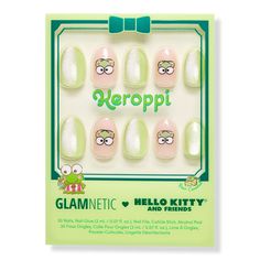 Keroppi Press-On Nails - AN HELLO KITTY KEROPPIBenefitsLength: ShortShape: OvalFinish: Glossy, VelvetOpacity: Semi-Transparent, OpaqueThickness: 0.6mmReusable, each wear lasts up to 2 weeksWaterproofCustomizableFeatures30 Nails in 15 Inclusive SizesNail Glue (0.07 oz)Double-Sided Nail FileCuticle StickAlcohol Pad - Keroppi Press-On Nails Keroppi Nails, Accent Nail, Cute Nail Art, Minimal Chic, Accent Nails, Fun Loving, Semi Transparent, Artificial Nails, Ulta Beauty