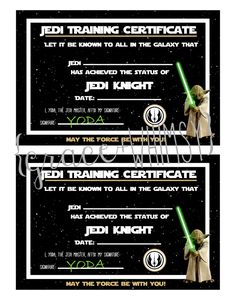 two star wars themed ticket cards with the force awaker and yoda on them