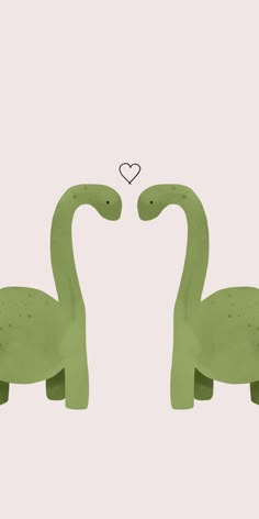 two green dinosaurs facing each other with a heart above them