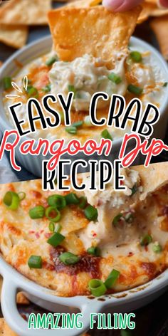 an easy crab and cheese dip recipe in a white bowl