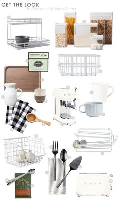 various kitchen utensils and other items are arranged in the shape of a collage