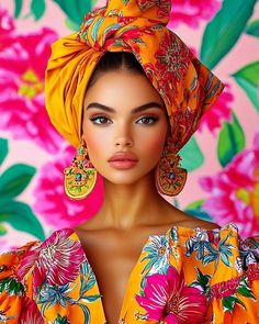 Brazilian Headdress, Trendy Multicolor Festival Headwrap, Traditional Multicolor Festival Headwrap, Jamaica Fashion Editorial, African High Fashion Editorial, Fashion Show Poster, Avant Garde Hair, Arab Women, Abstract Flower Painting