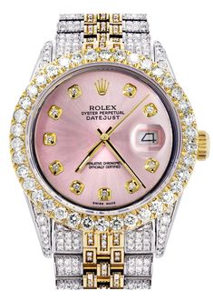 Iced Out Rolex Datejust 36 MM | Two Tone | 10 Carats of Diamonds | Pink Diamond Dial Rolex Diamond Watch, Rolex Datejust Men, Rolex Diamond, Rolex Milgauss, Used Rolex, Rolex Watches Women, Rolex Date, Gold Rolex, Expensive Jewelry Luxury