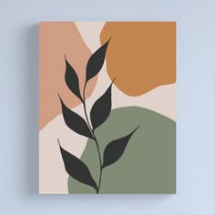 an abstract painting with leaves on it