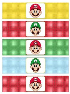 the mario bros name tags are shown in three different colors and sizes, each with an individual