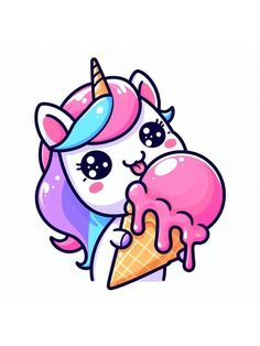 a cartoon unicorn eating an ice cream cone