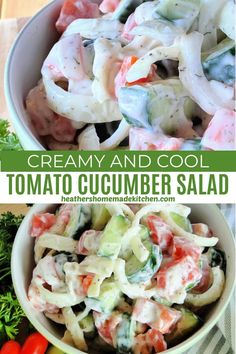 this creamy and cool tomato cucumber salad is the perfect side dish for summer