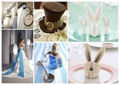 a collage of photos with bunny ears and other things in it's centerpieces