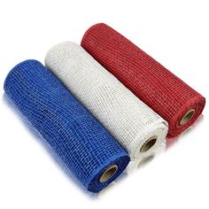 three rolls of red, white and blue mesh