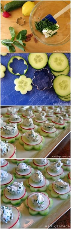 cucumber and cheese appetizers are ready to be baked in the oven