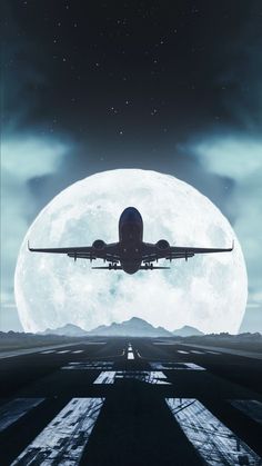 an airplane is flying in front of the moon