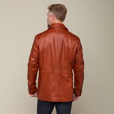 This rugged Safari Leather jacket is a vintage look that is sure to keep you warm while you brave the cold. Adorned with two upper pockets and two lower pockets, this piece enables you to pack as heavy or light in the cold as you like. Layer this Safari Jacket with a lightweight sweater or simple button down to achieve a dynamic look of western sophistication. Model is 6'1 and wearing size M. Rugged Leather Jacket With Pockets For Winter, Rugged Brown Sport Coat For Work, Masculine Leather Outerwear With Pockets, Brown Leather Jacket With Lapel Collar And Welt Pockets, Brown Leather Jacket With Lapel Collar And Patch Pockets, Brown Leather Jacket With Patch Pockets And Lapel Collar, Brown Long Sleeve Sport Coat For Cold Weather, Rugged Brown Outerwear With Flap Pockets, Rugged Winter Leather Jacket For Work