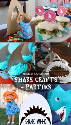 shark crafts and activities for kids to do at the beach or in the pool with friends