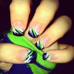 Seattle Seahawks Nails Design, Cheerleading Nails, Seahawks Cake, Super Bowl Nails