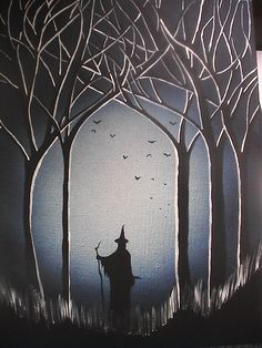 a painting of a wizard in the woods