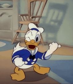 donald the duck dancing in a blue and white outfit