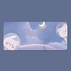 two polar bears floating in the sky with moon and clouds behind them, looking at each other