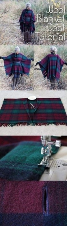 three pictures showing different ways to sew a blanket