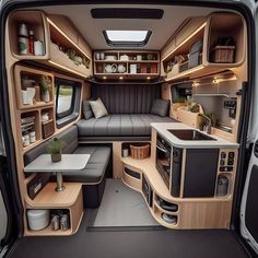 the interior of an rv that has been converted into a living area