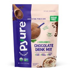 pure organic chocolate drink mix with cocoa powder and sugar, 16oz bag - case of 6