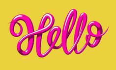 the word hello written in pink on a yellow background