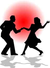 two people are dancing together on a white and black background with the shadow of one person