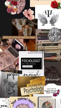 a collage of images with flowers, books and other things in the same image