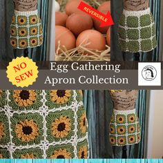 an egg gathering apron is shown with the instructions for how to crochet it