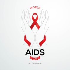 a red ribbon in the shape of hands with words aids day