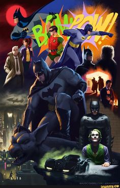 the batman movie poster is shown with many different characters and their names on it's side